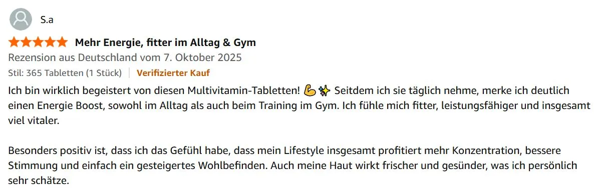 Screenshot einer Amazon Bewertung zu Nutravita