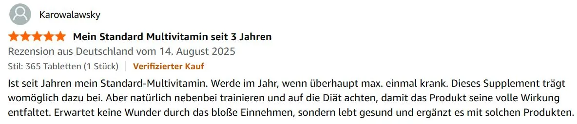 Screenshot einer Amazon Bewertung zu Nutravita