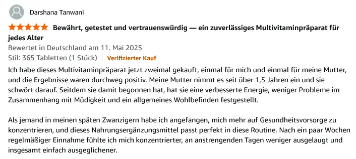 Screenshot einer Amazon Bewertung zu Nutravita